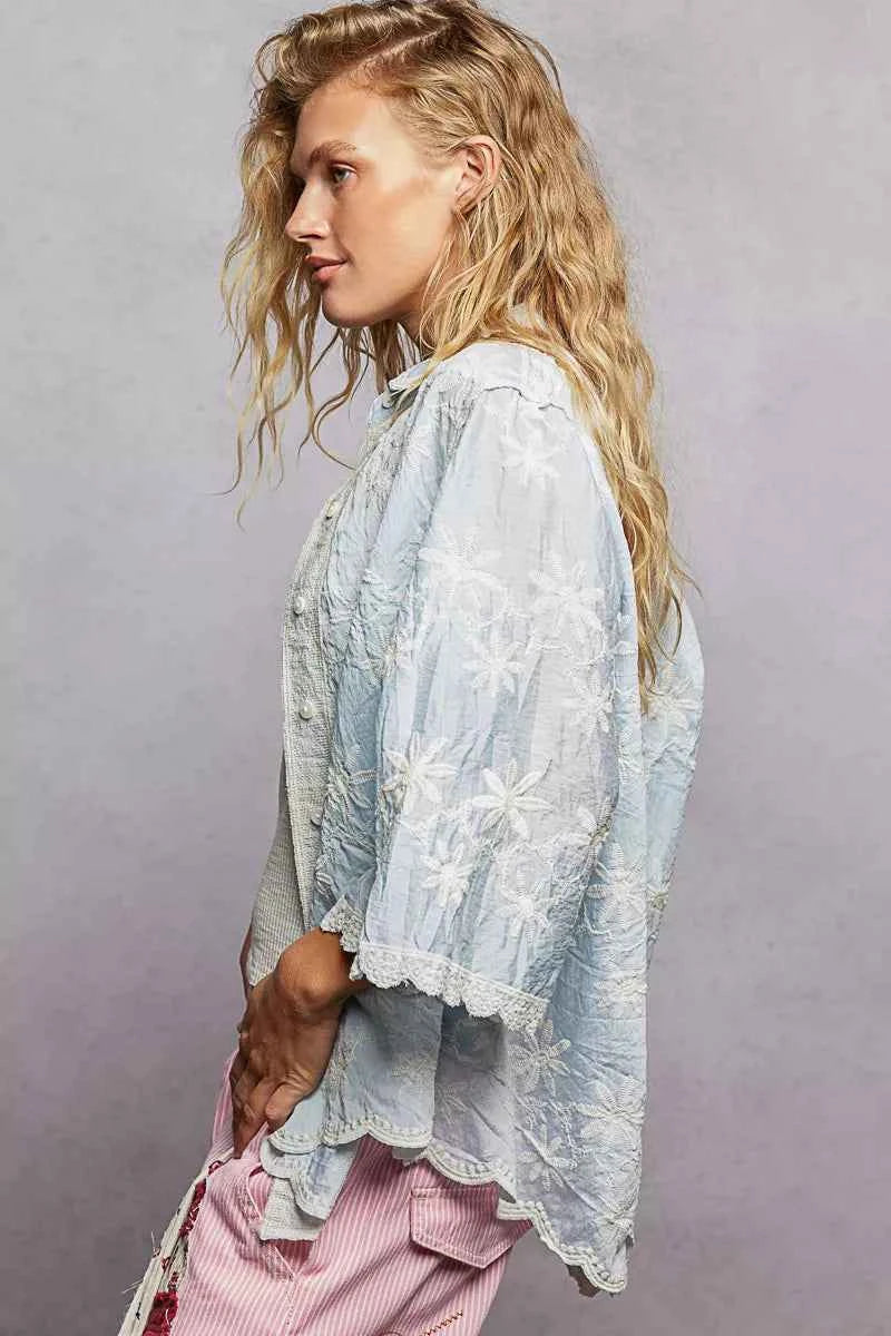 POL Embroidered Floral Collared Neck Shirt with Scalloped Edges 2b4eabc0-3ca5-435d-81a9-a84710aef7e8-Max-Origin