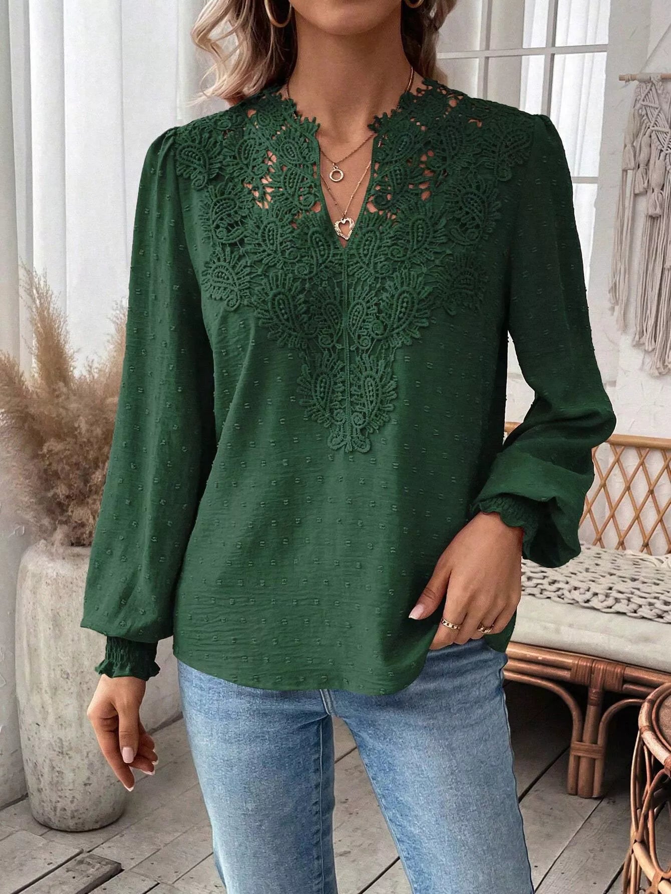 Swiss Dot Lace Detail Long Sleeve Blouse 2b504a1b-b716-449e-9f2e-76983eb83ad5-Max-Origin