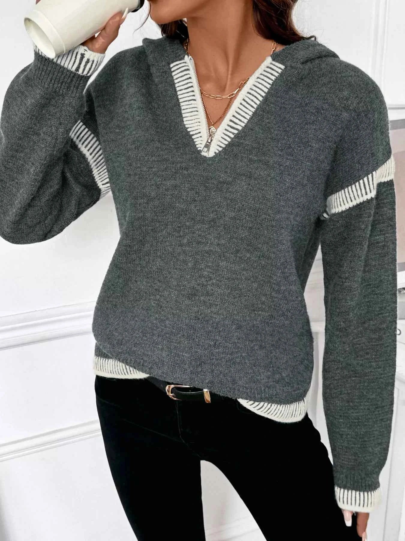 Contrast Trim Quarter Zip Hooded Sweater 2b52f35e059a4b29b4ef4bdfdcc06be7-Max-Origin