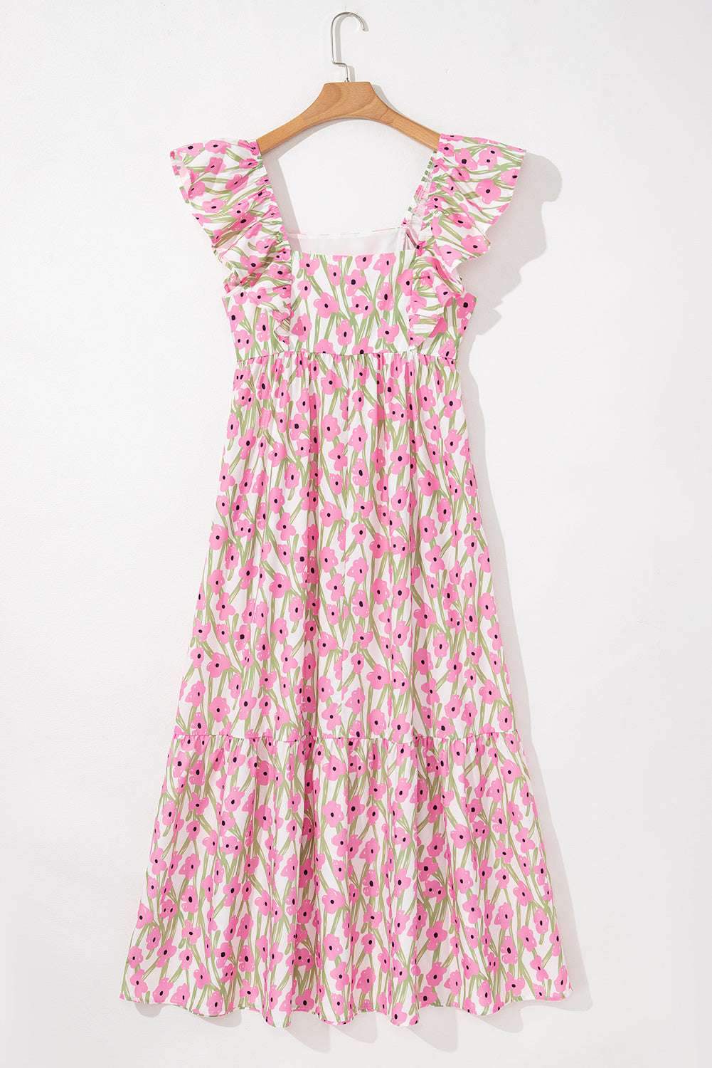 Blue Floral Print Square Neck Ruffled Strap Maxi Dress 2b57211b28853c78-_16