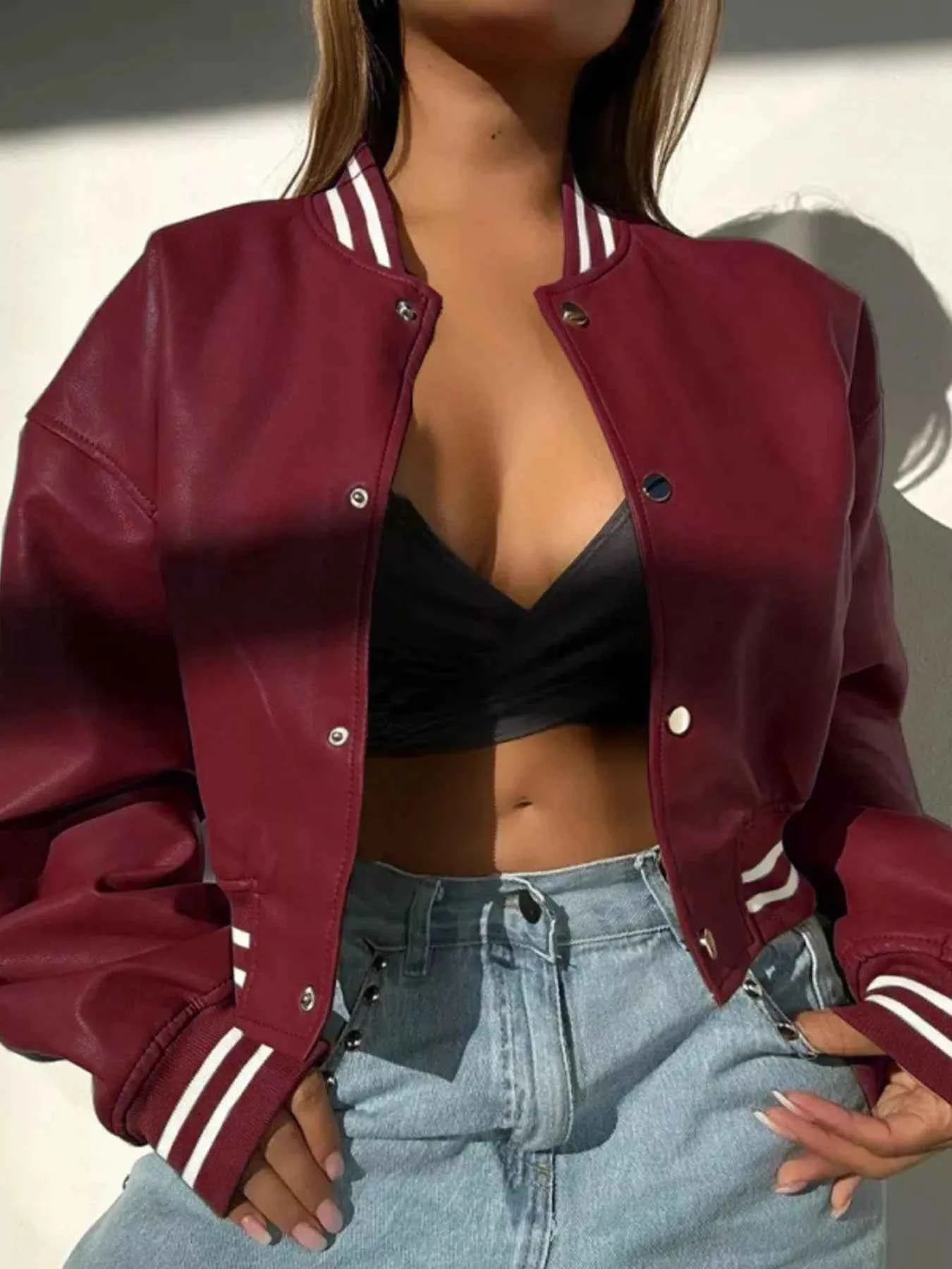 Snap Down Drop Shoulder Jacket Burgundy 2b596420-d83b-41c5-9e66-b768d17139dc-Max-Origin