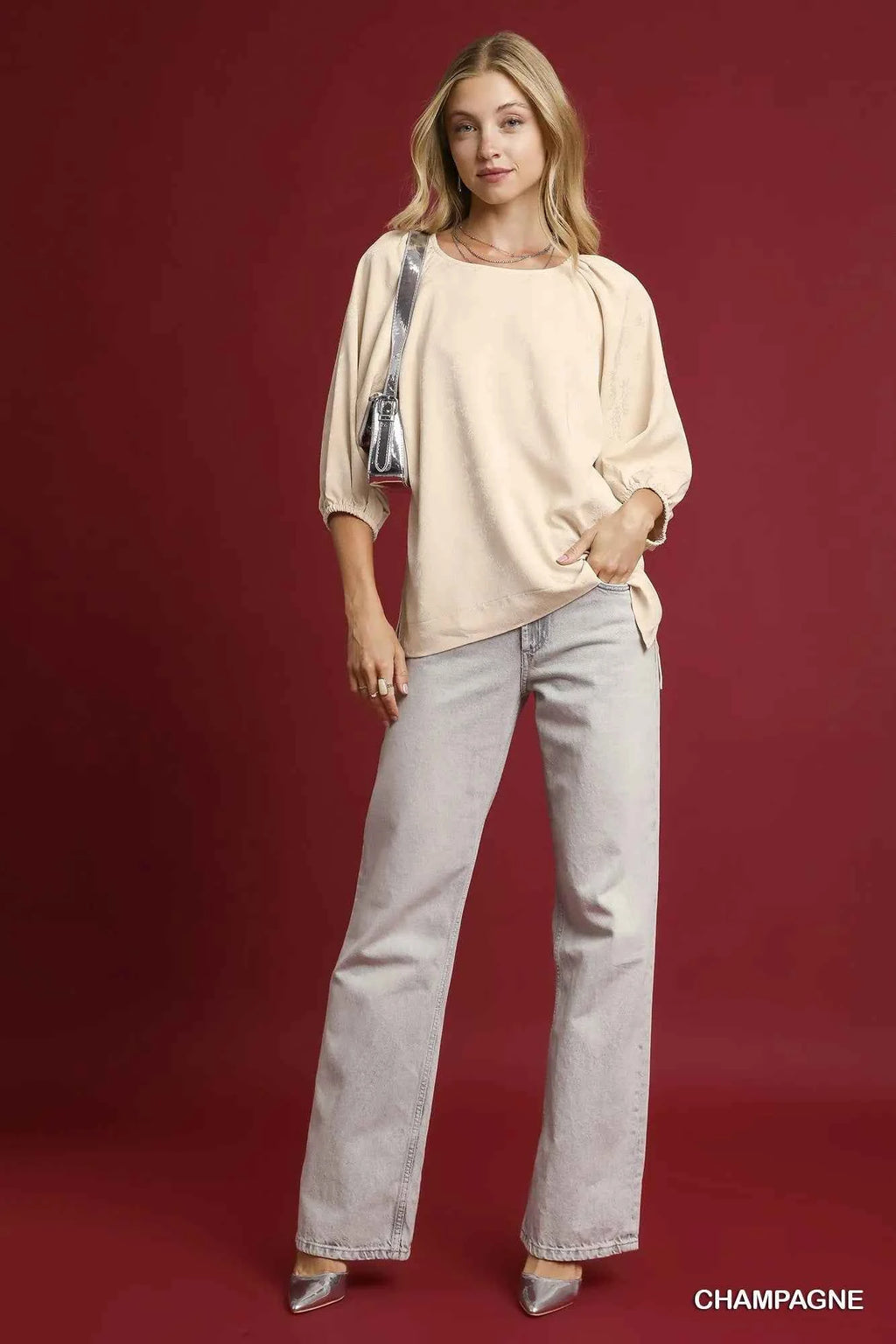 Umgee Satin Jacquard Balloon Sleeve Blouse 2b5ce60b-e133-4a5a-a0a0-964e944de720-Max-Origin