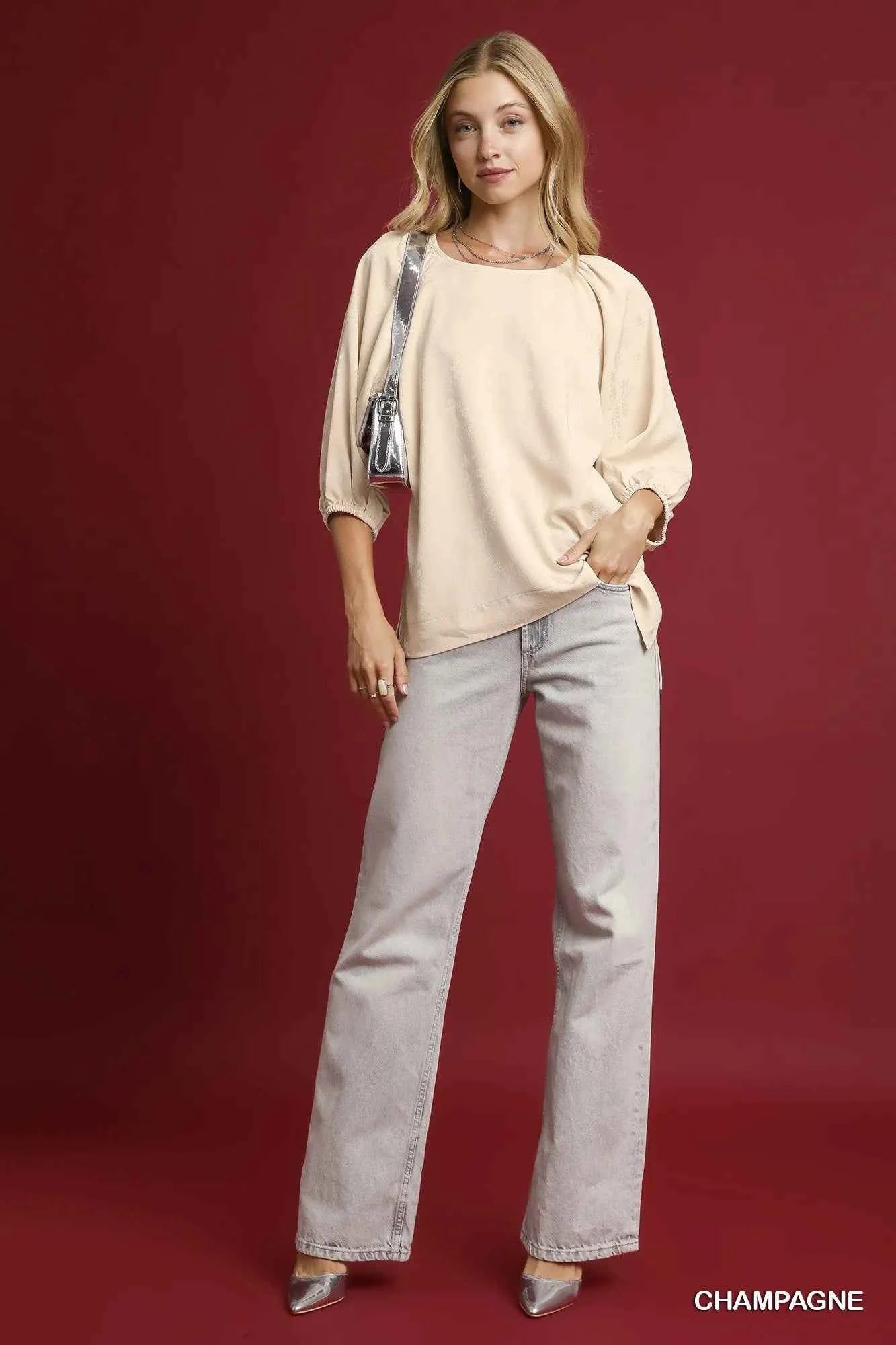 Umgee Satin Jacquard Balloon Sleeve Blouse 2b5ce60b-e133-4a5a-a0a0-964e944de720-Max-Origin