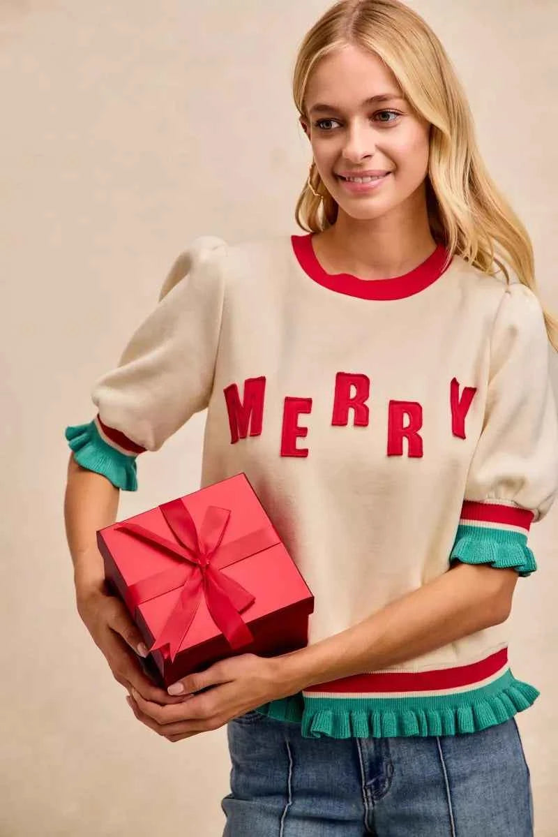 BiBi Christmas Merry Letter Patches Contrast Banded Top 2b64abc0f2af41c4a68f0632c7d8ae77-Max-Origin