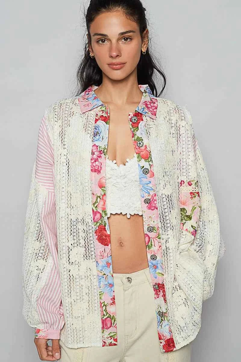 Lace Long Sleeve Shirt with Floral and Striped Pattern Blush Pink 2b6b0ac1-3eec-46b3-8f73-9d9a00c0632e-Max-Origin
