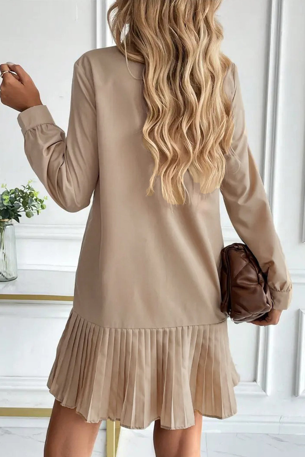 Smoke Gray Long Sleeve Pleated Shirt Dress 2b779c6bc5d91aa0
