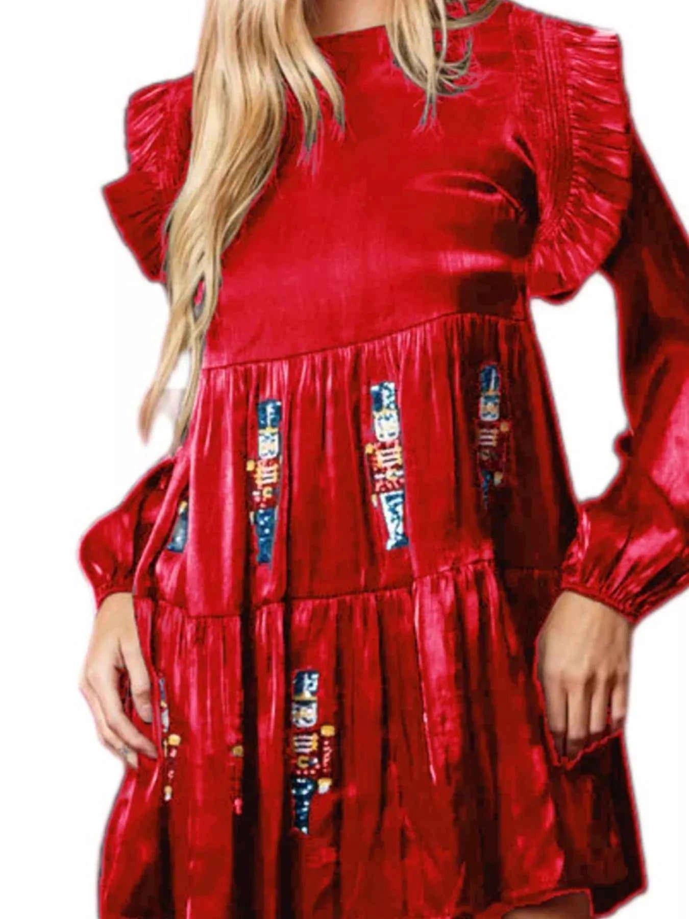 Christmas Ruffled Nutcracker Long Sleeve Dress Red 2b78aebe-ed3f-4708-9b89-a13b5188c8c9-Max-Origin