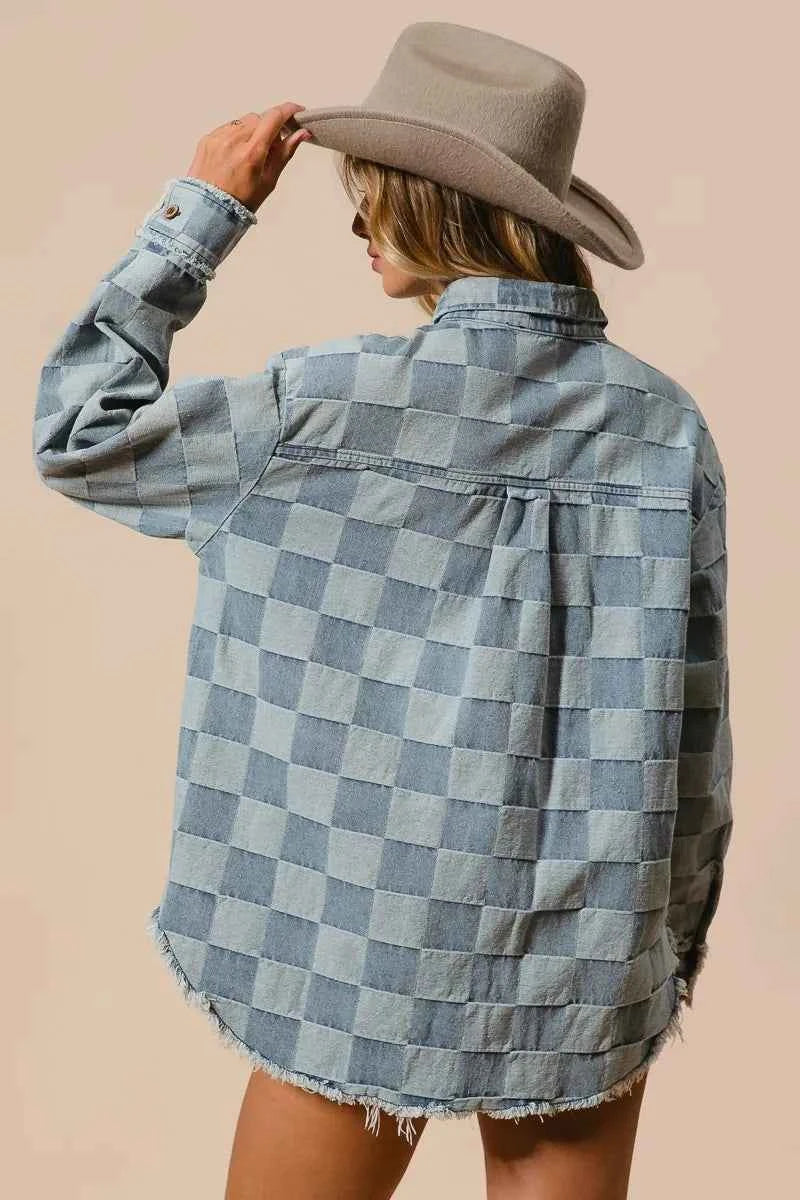 BiBi Frayed Edged Detail Washed Checker Denim Shirt 2b7e59f024934011b915f9b39e0d8f15-Max-Origin