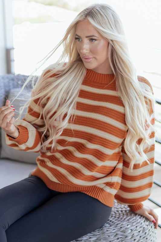 Stripe Ribbed Trim Drop Shoulder Sweater 2b7fba61-f364-4d01-9969-de30a5f0361b