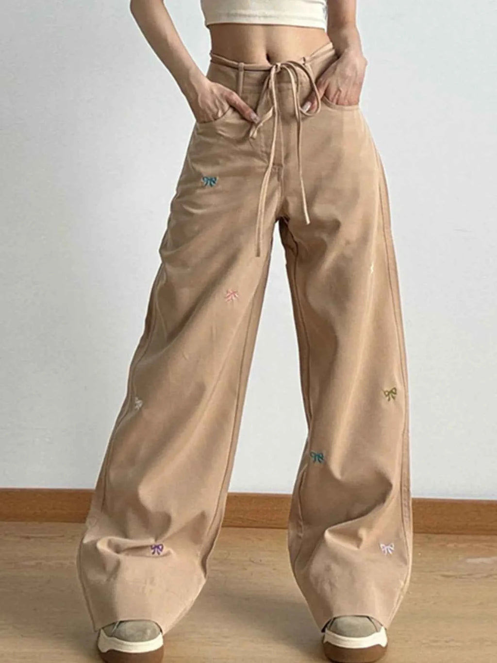 Bow Embroidered Wide Leg Drawstring Casual Pants 2b85d0e0-cb7f-4059-9be5-85bb91a9b0d2-Max-Origin