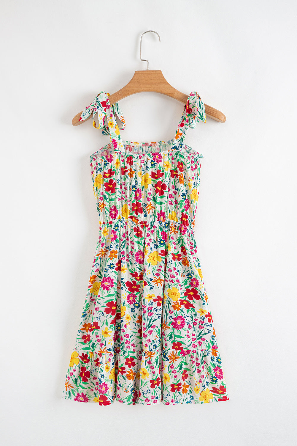 Red Floral Print Knotted Strap Cinched Waist Ruffle Hem Mini Dress 2b87c038b2919d02