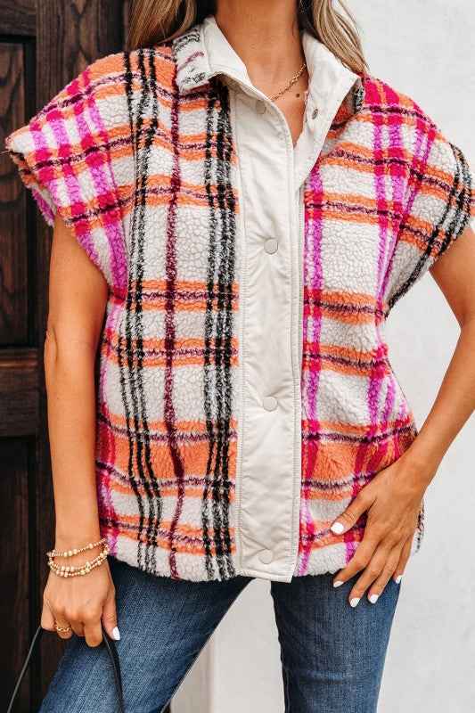 Plaid Sherpa Buttoned Jacket Vest 2b8dff3b-f4ef-4279-9075-b61ae1e832be