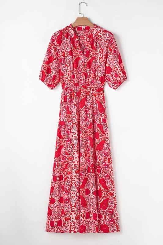 Paisley Side Slit Puff Sleeve Maxi Dress 2b90d821-0045-4bd8-987e-15a387471bd7