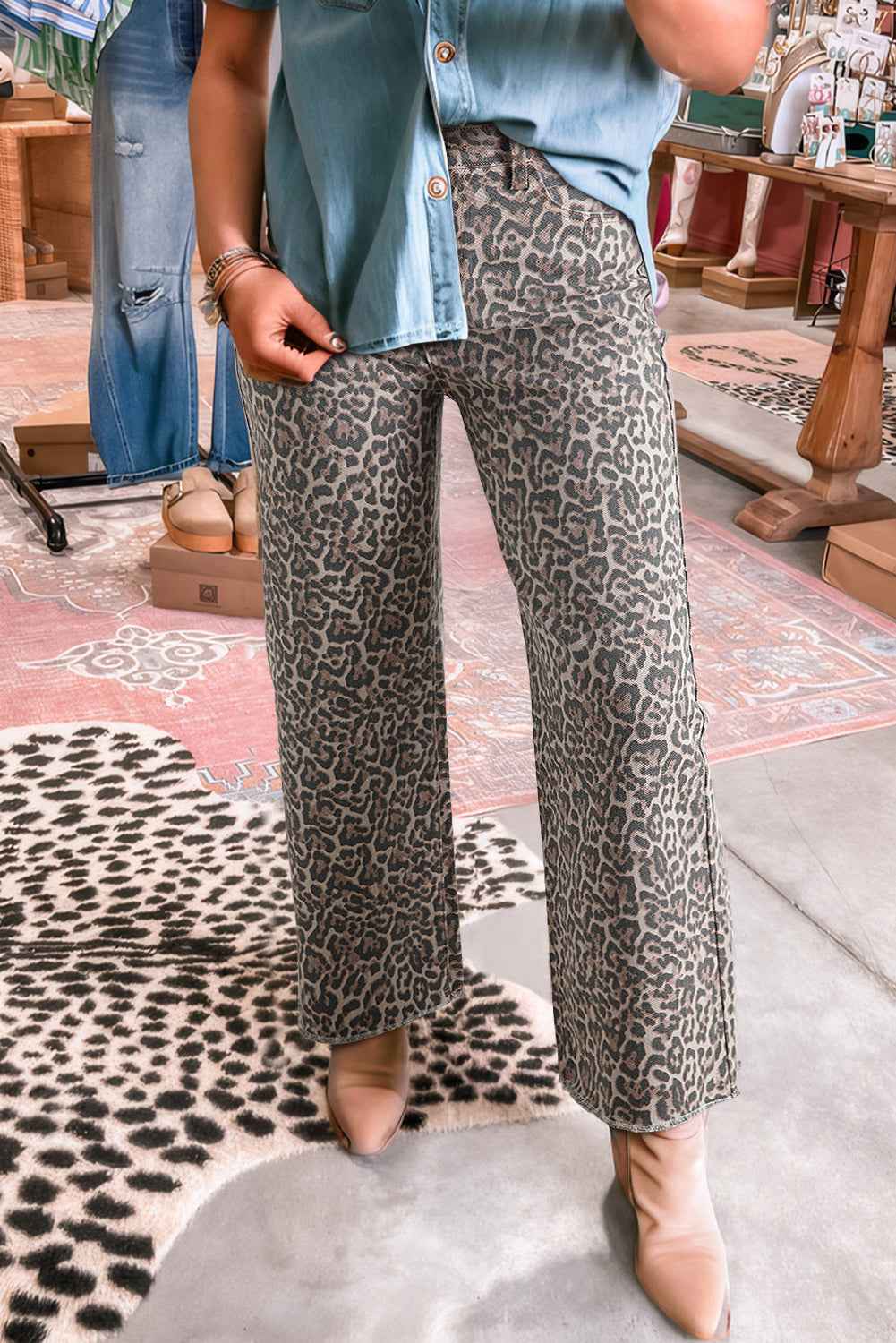 Brown Leopard High Waist Frayed Hem Jeans 2b917a61b1d22547