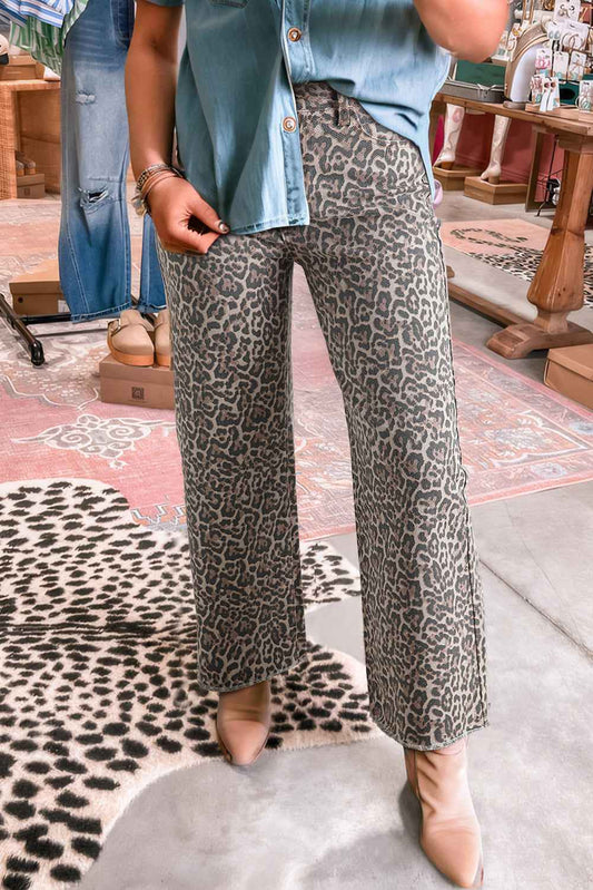 Brown Leopard High Waist Frayed Hem Jeans 2b917a61b1d22547