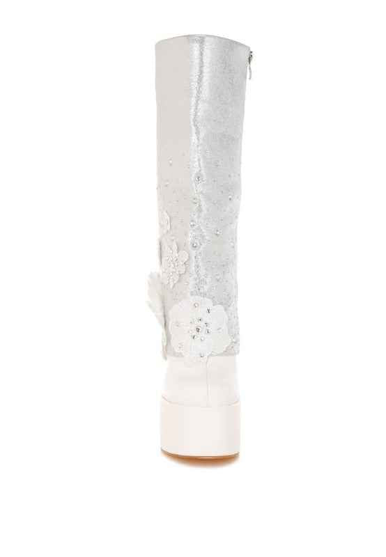 Sundra Floral Applique Platform Heeled Boots 2b91cd35-caae-48c4-a1fe-9e9e8778a8fc