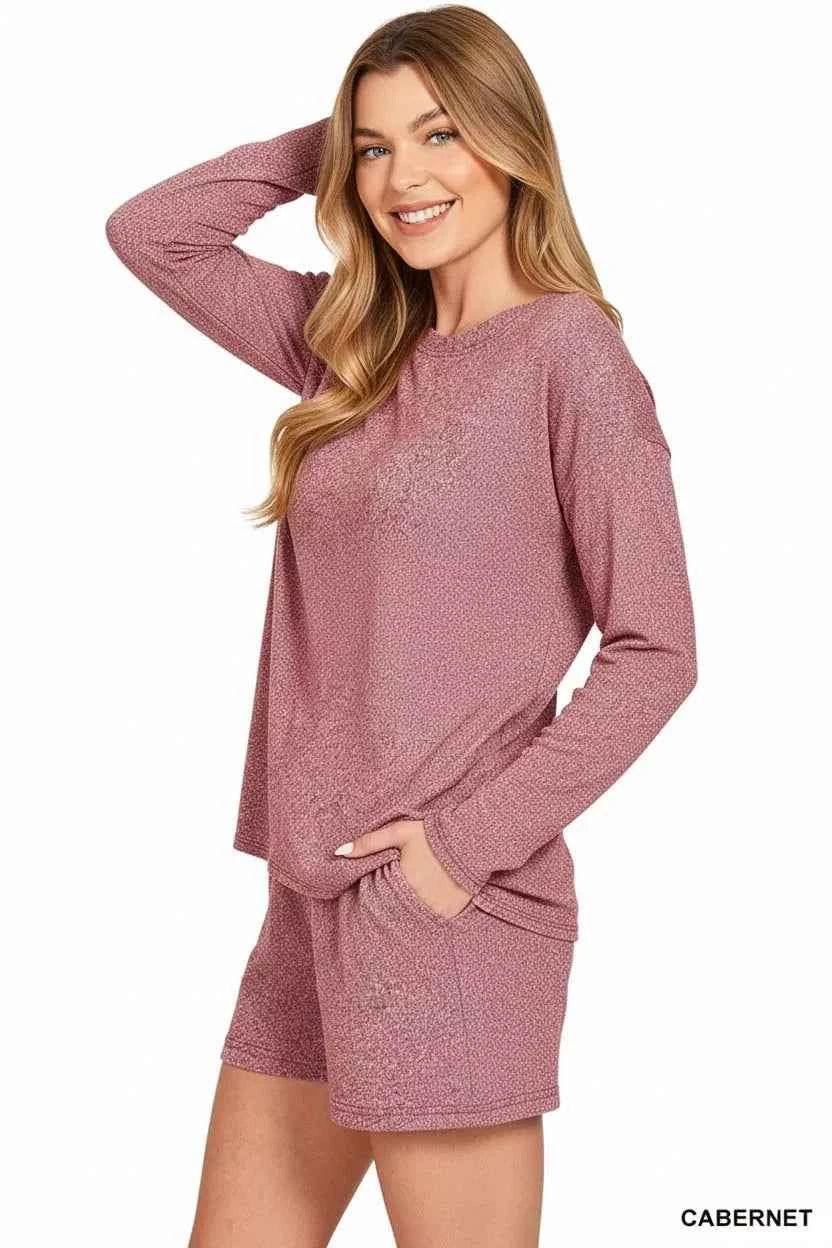 Zenana Soft Melange Long Sleeve Tee and Shorts Set 2b950c84-7b0c-4fd8-aaa3-458c8e9b5fe3-Max-Origin