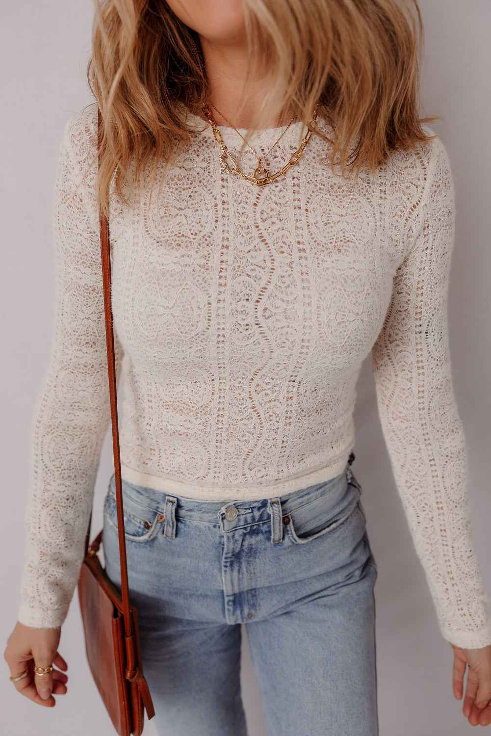 Jet Stream Semi Sheer Lace Long Sleeve Cropped Top 2b9831d43f792a7f