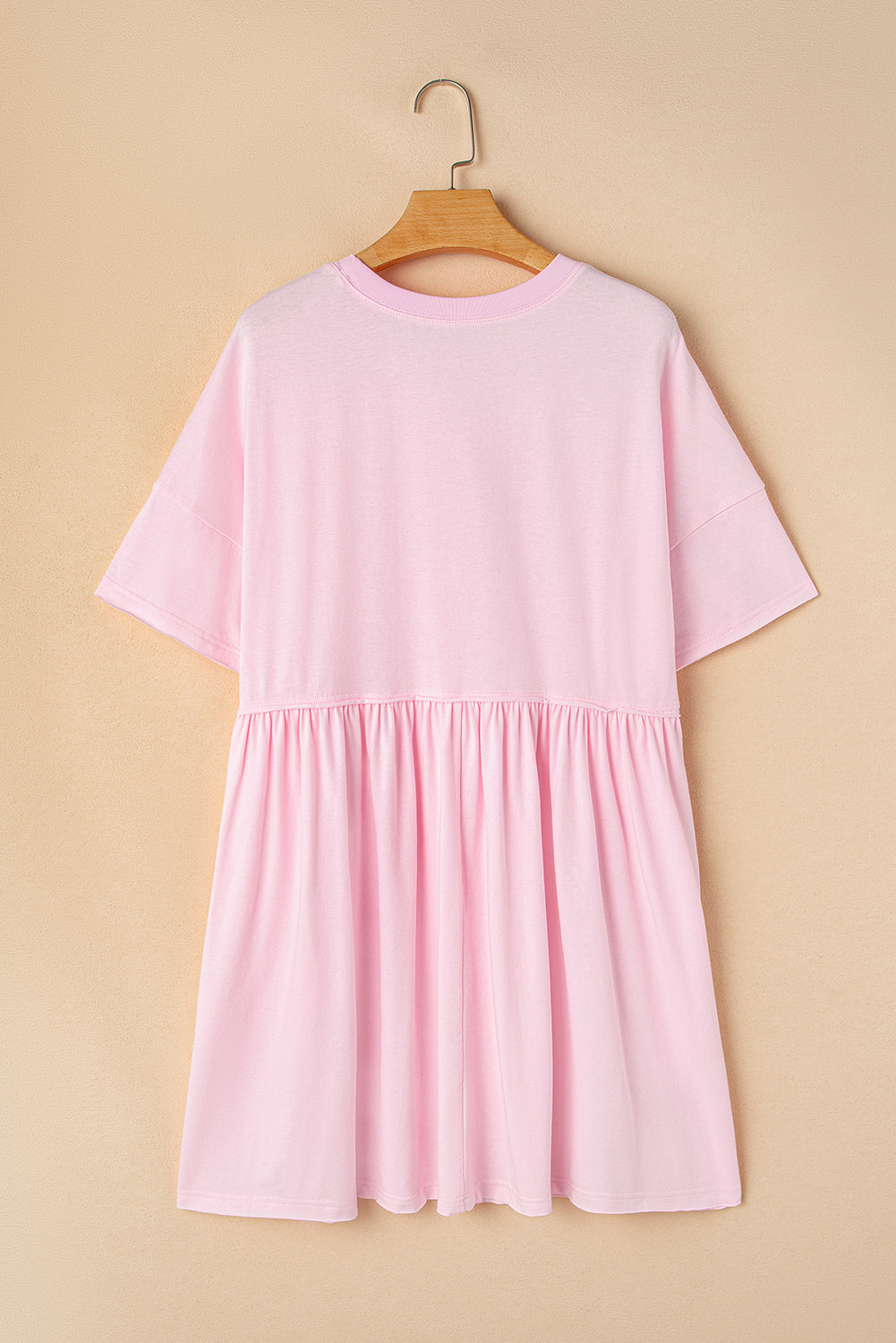 Light Pink Solid Color Pocket Raw Edge Babydoll Dress 2b99e669db119ed7