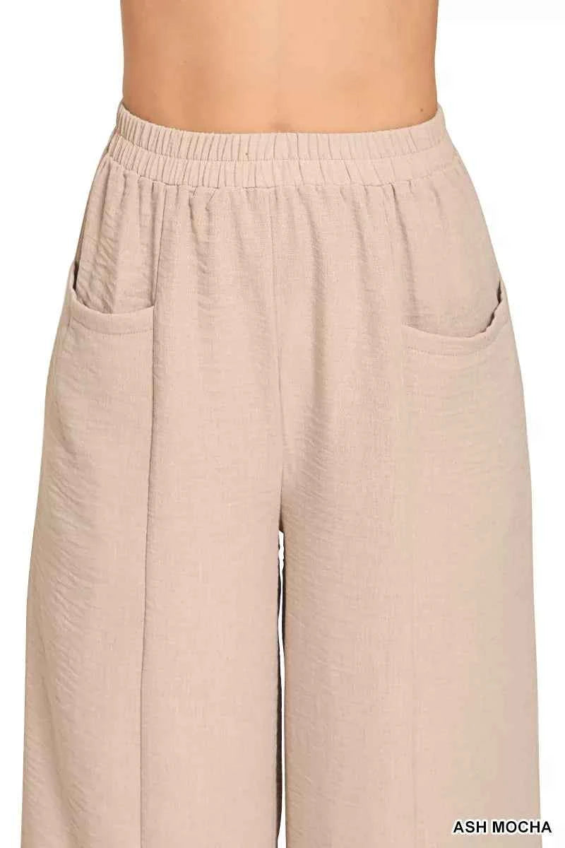 Zenana Woven Airflow Elastic Waistband Pants 2b9ab88e438943d6b2af518f504e5e7e-Max-Origin