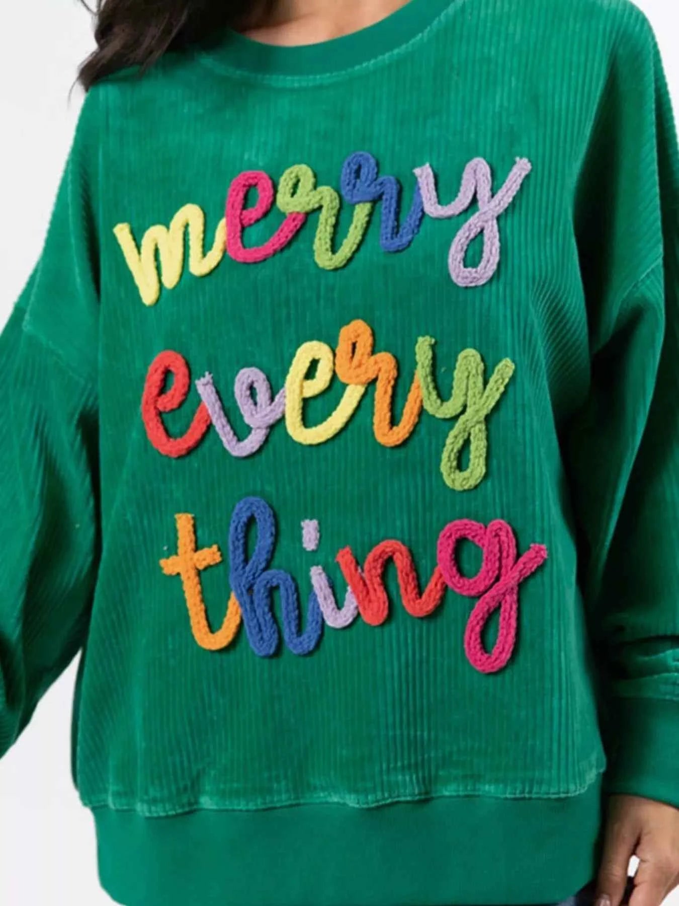 Merry Little Thing Corded Letter Graphic Ribbed Sweatshirt 2b9e3ae3-a190-4dbe-9d24-ced2ee905ff3-Max-Origin