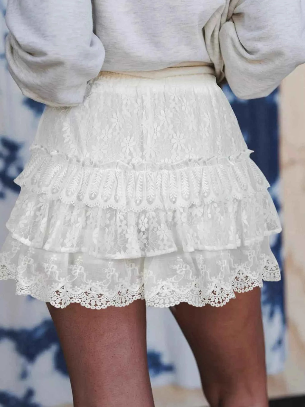 Lace Ruffle Tiered Drawstring Elastic Waist Shorts 2ba6b550df0341e2966036b10fa497b8-Max-Origin