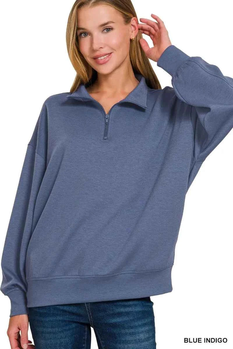 Zenana Scuba Quarter-Zip Sweatshirt 2ba81dde276c4d39b88e6908c6ca1011-Max-Origin