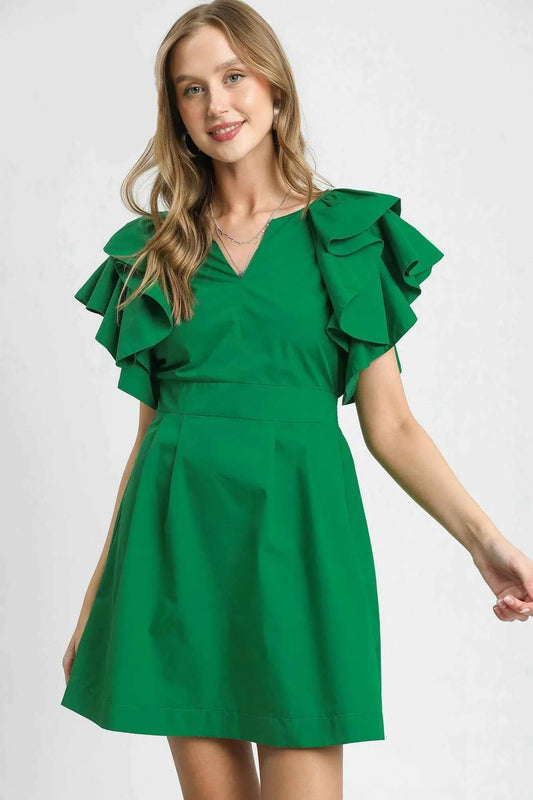 Umgee Double Ruffle Sleeve Fit and Flare Dress Dark Green 2ba83b29-3394-4d98-9082-1d6d45e90b38-Max-Origin