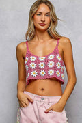POL Floral Pattern Crochet Cropped Cami with Scalloped Edge MAGENTA MULTI One Size 2bae9bca-ff4c-437a-b4fa-7f9e7b1e815e-Max-Origin