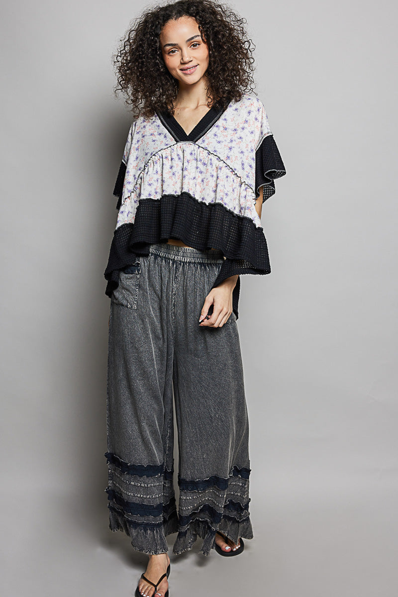 POL Floral Print V-Neck Woven Blouse with Gentle Gathers 2baeb7b8-ec14-465c-8037-778dd7522f98-Max