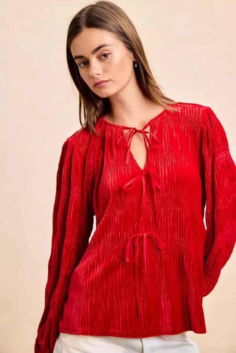 BiBi Christmas Theme Velvet Bow Tied Top With Neck Drop 2bb67e4fda65451ab70c7150aef7877d-Max-Origin