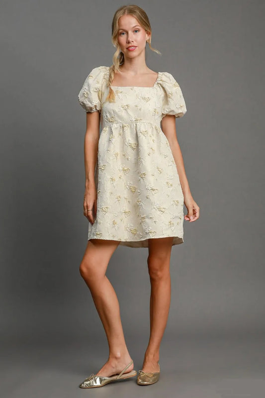 Umgee Heart Jacquard Square Neck Puff Sleeve Mini Dress Cream 2bbe2566-6140-4378-993e-e568925730aa-Max