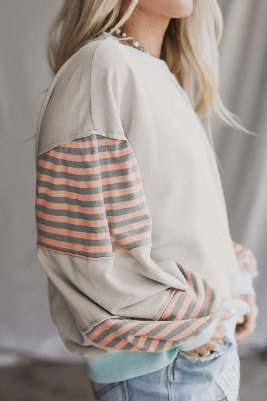 Jet Stream Colorblock Patchwork Striped Sleeve Sweatshirt 2bbf3c98c52cb767