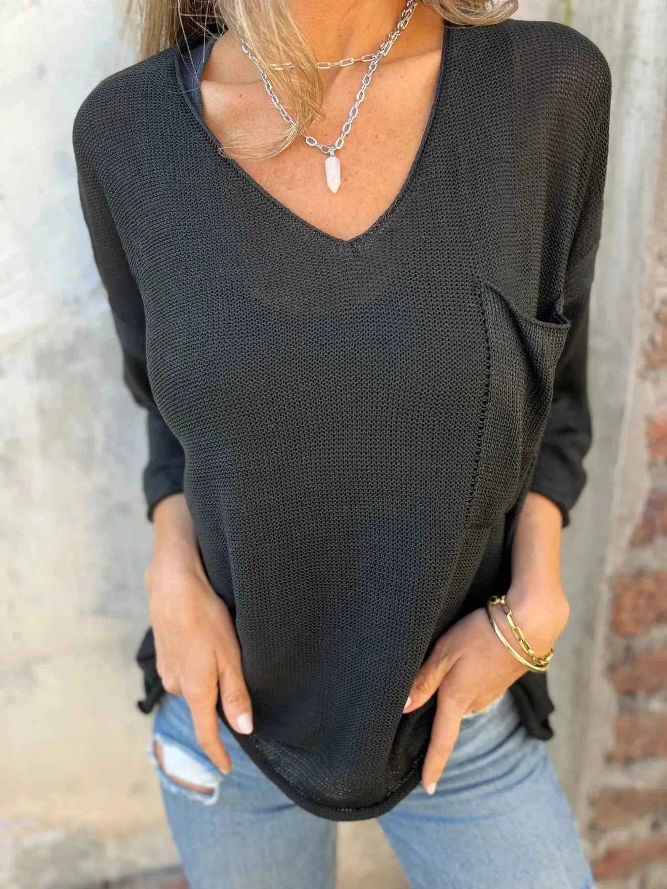 Full Size Casual V-Neck Knit Sweater Plus Size Black 2bc26b20-f06b-484a-97ea-92e343e1739c-Max-Origin