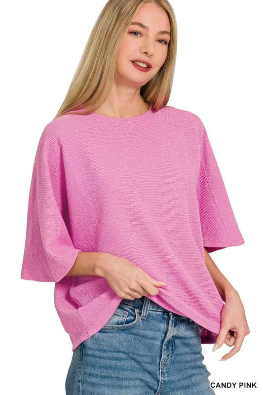 Zenana Double Knit Short Sleeve Top CANDY PINK 2bccc40e7c894c0b82cd5389ba02a93c-Max-Origin