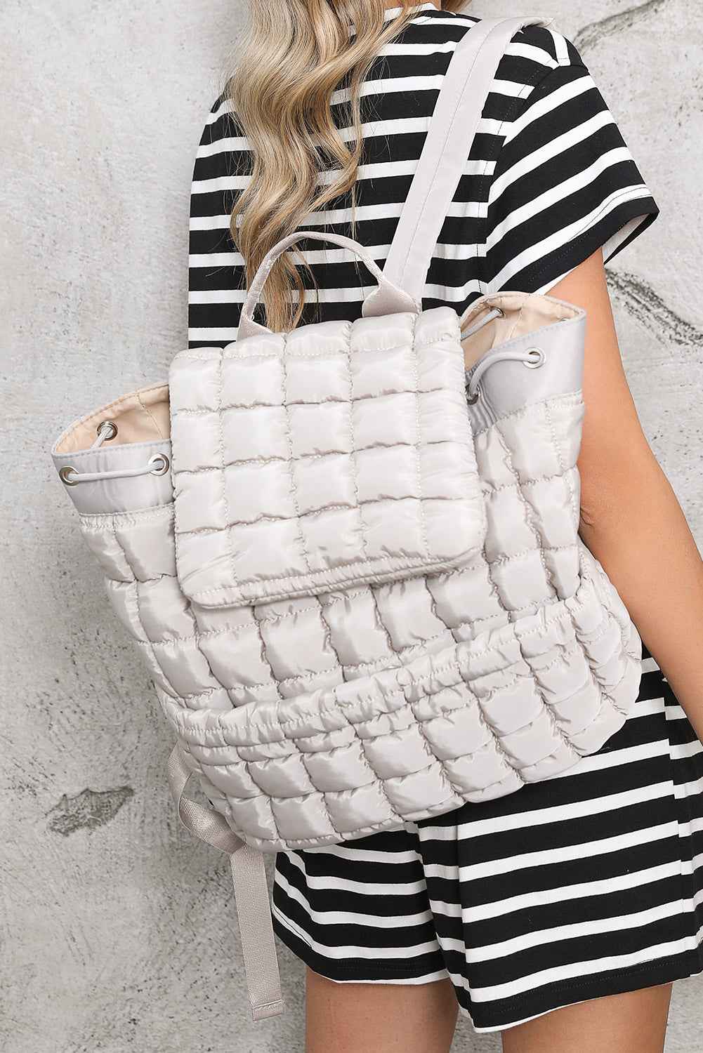 Medium Grey Solid Flapped Quilted Puffer Backpack 2bd27aadffd4d9d5