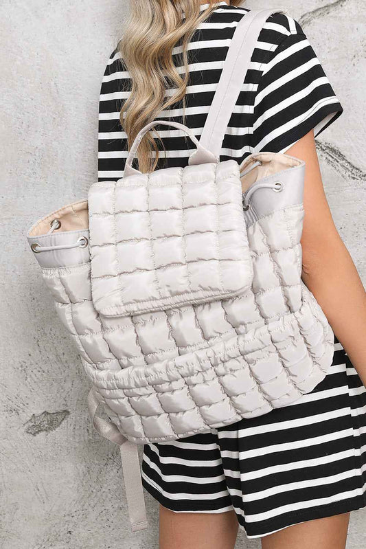 Medium Grey Solid Flapped Quilted Puffer Backpack 2bd27aadffd4d9d5
