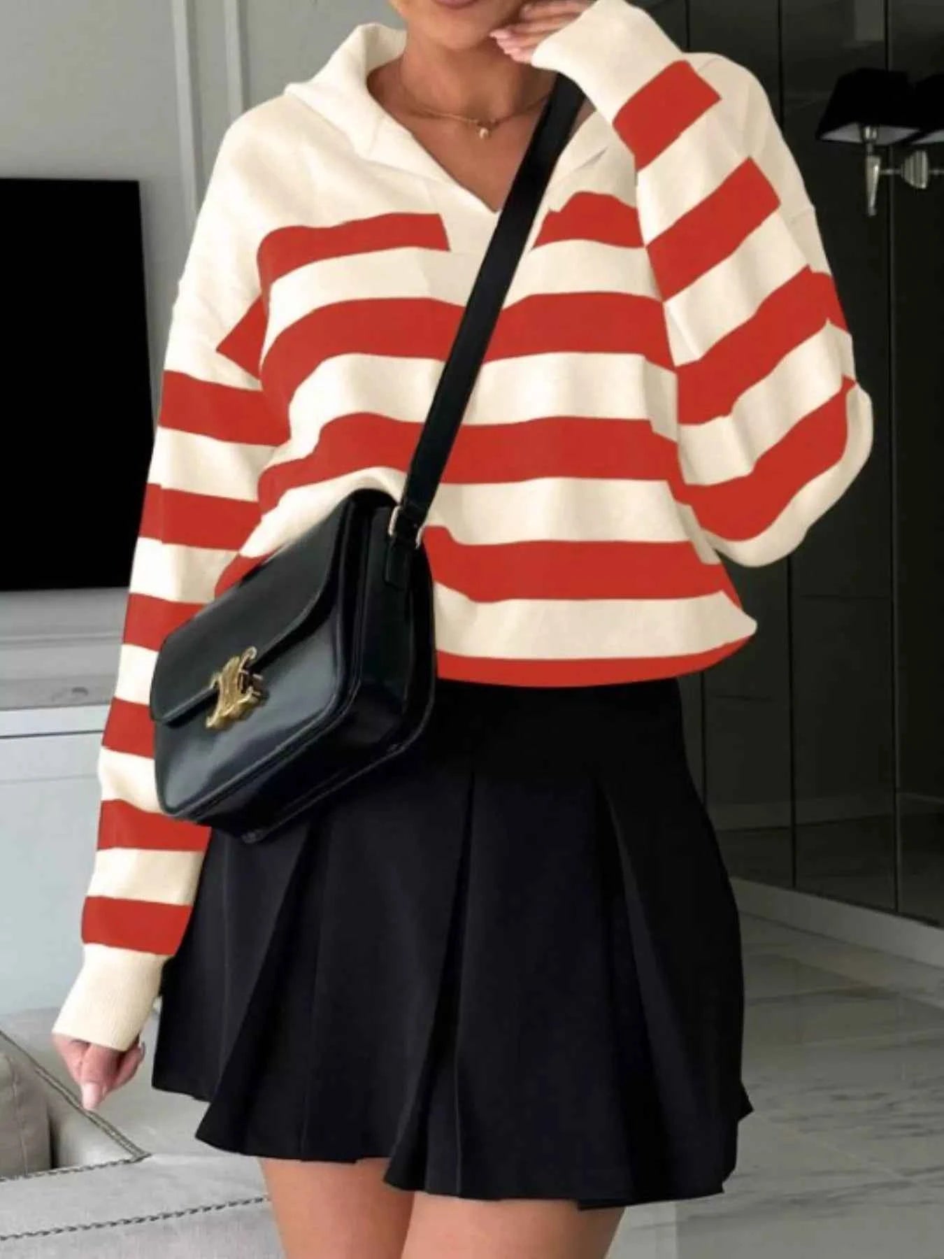 Striped Dropped Shoulder Knit Top Orange 2bd2bfe0-9cf4-4dda-9850-eea623f6dfa7-Max-Origin