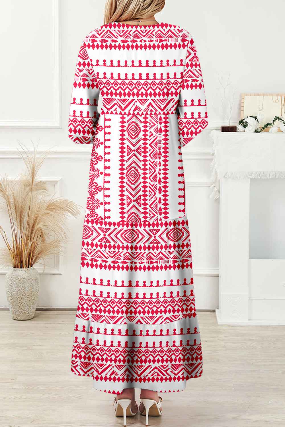 Red Boho Printed Half Sleeve Maxi Dress 2bd4d4336dcc6f59
