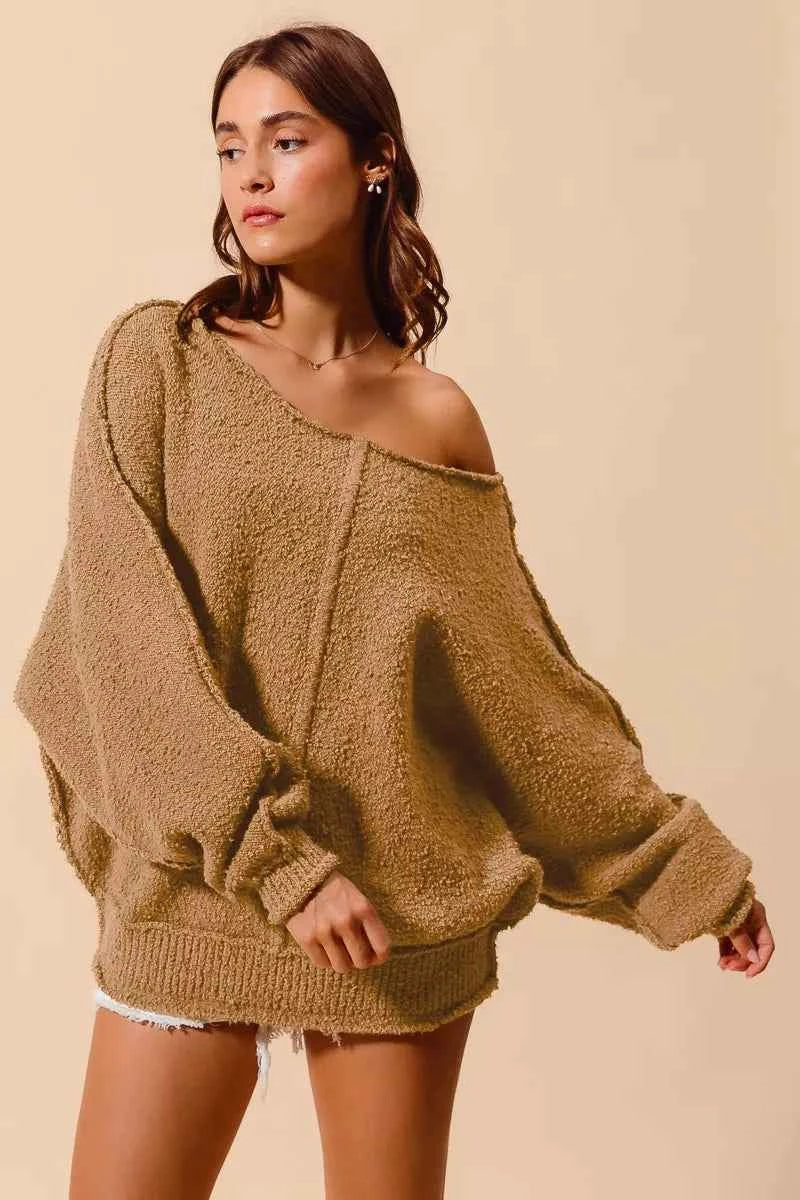 SO ME Loose Fit Exposed Seam Slouchy Boucle Sweater 2bd720859d8f4e599d84f64e7ff0e31e-Max-Origin