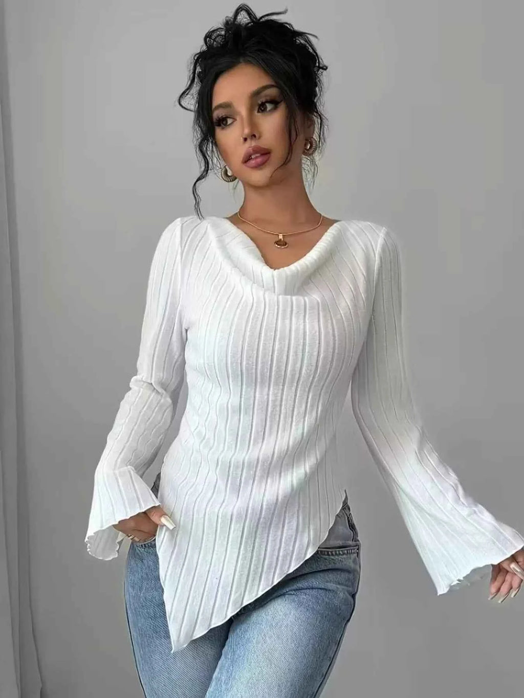 Cowl Neck Ribbed Knit T-Shirt 2bd89a66333045398a3a12ec84d25067-Max-Origin
