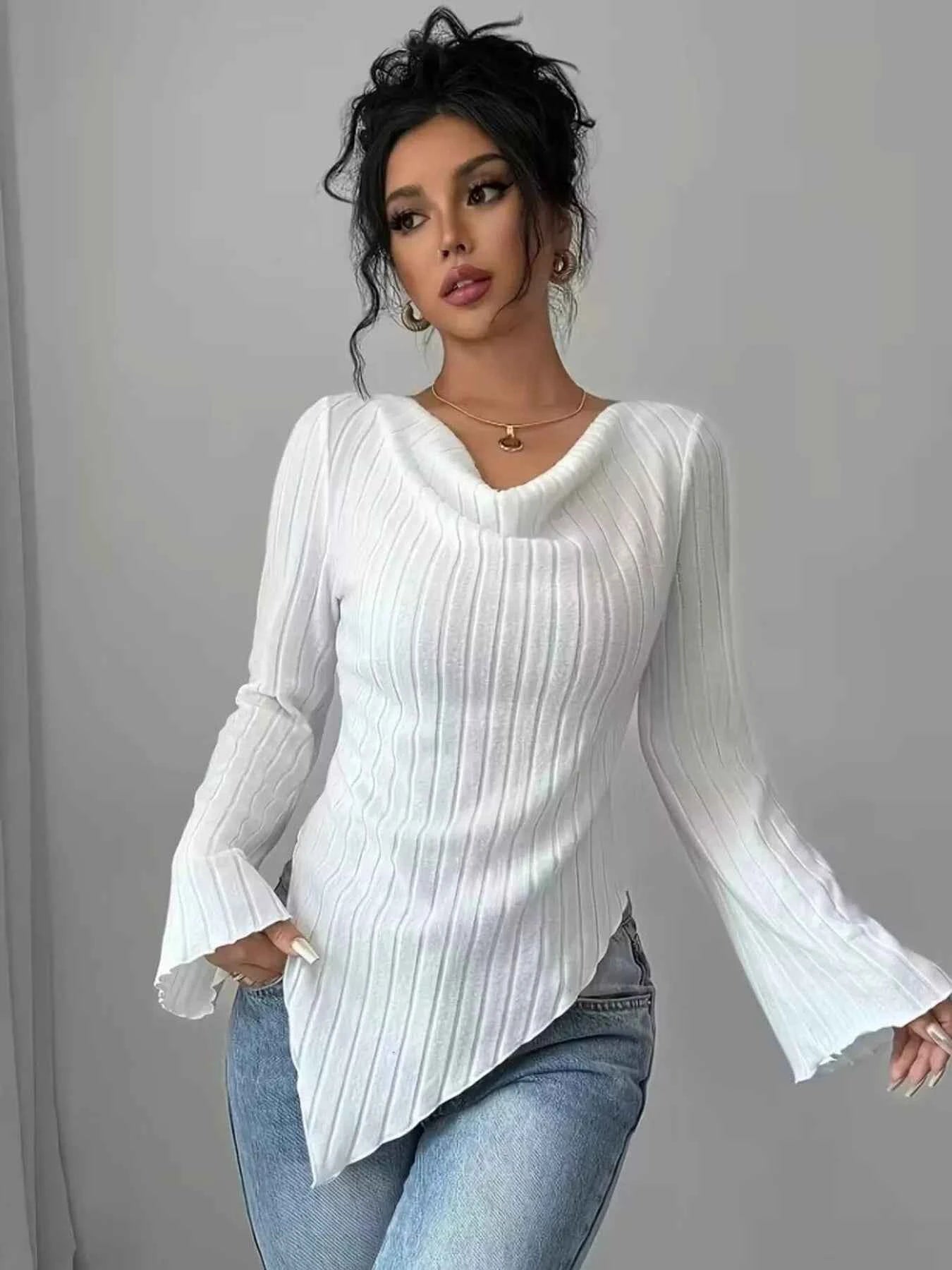 Cowl Neck Ribbed Knit T-Shirt 2bd89a66333045398a3a12ec84d25067-Max-Origin