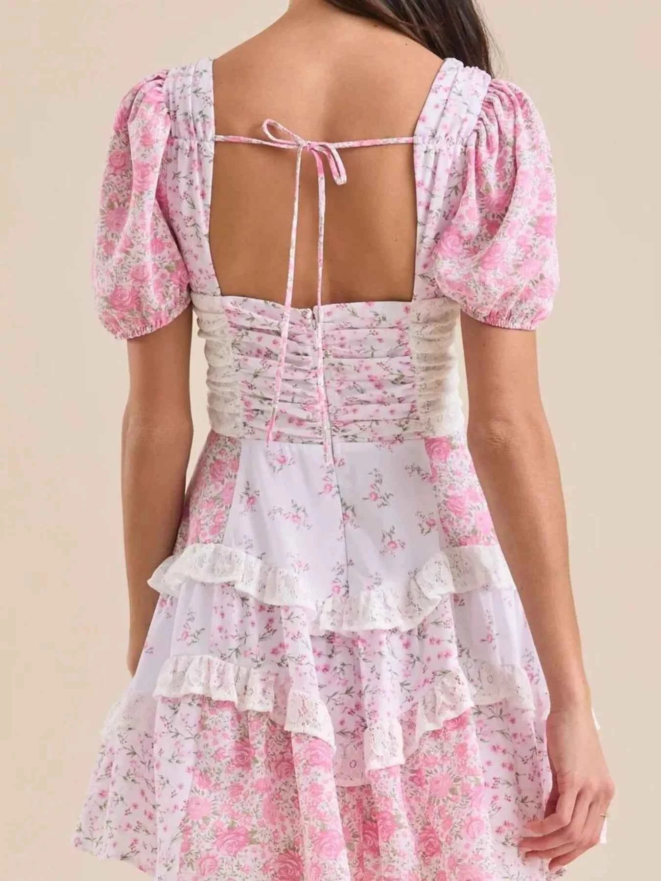 Floral Puff Sleeve Tiered Mini Dress 2be16528-760e-4fdf-a919-f88834788f98-Max-Origin