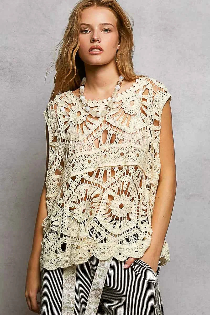 POL Openwork Round Neck Floral Crochet Tank CREAM One Size 2be237d7-d471-4379-b288-2476764dd121-Max-Origin