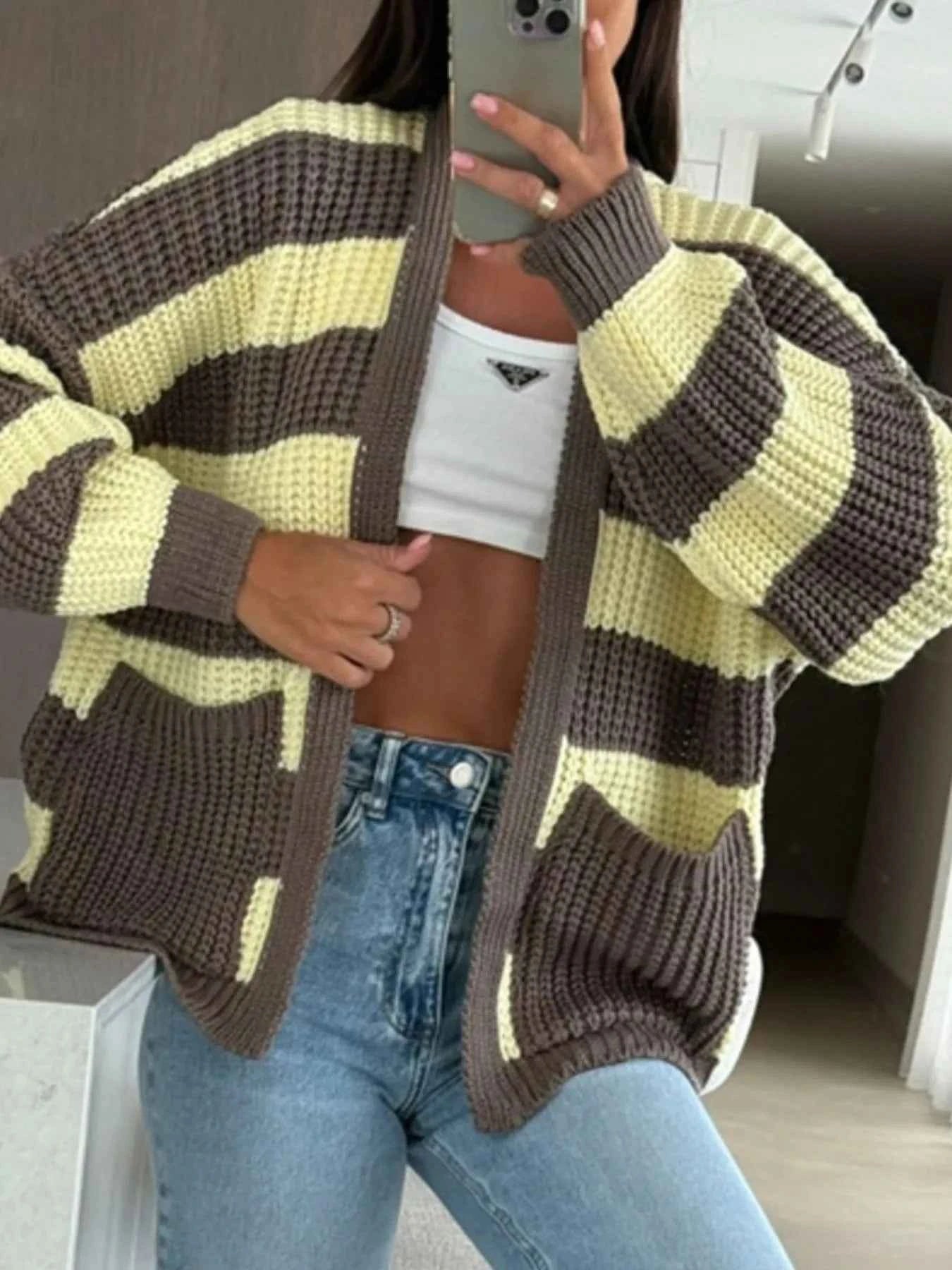Striped Open Front Long Sleeve Cardigan 2be51043-5eff-4e0e-8f45-5a1779ccb186-Max-Origin