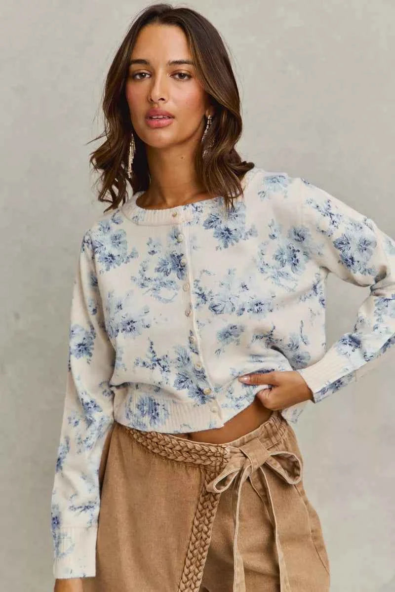 Vintage Floral Print Button Down Sweater Cardigan 2be82812445044e3b928a22306613a67-Max-Origin