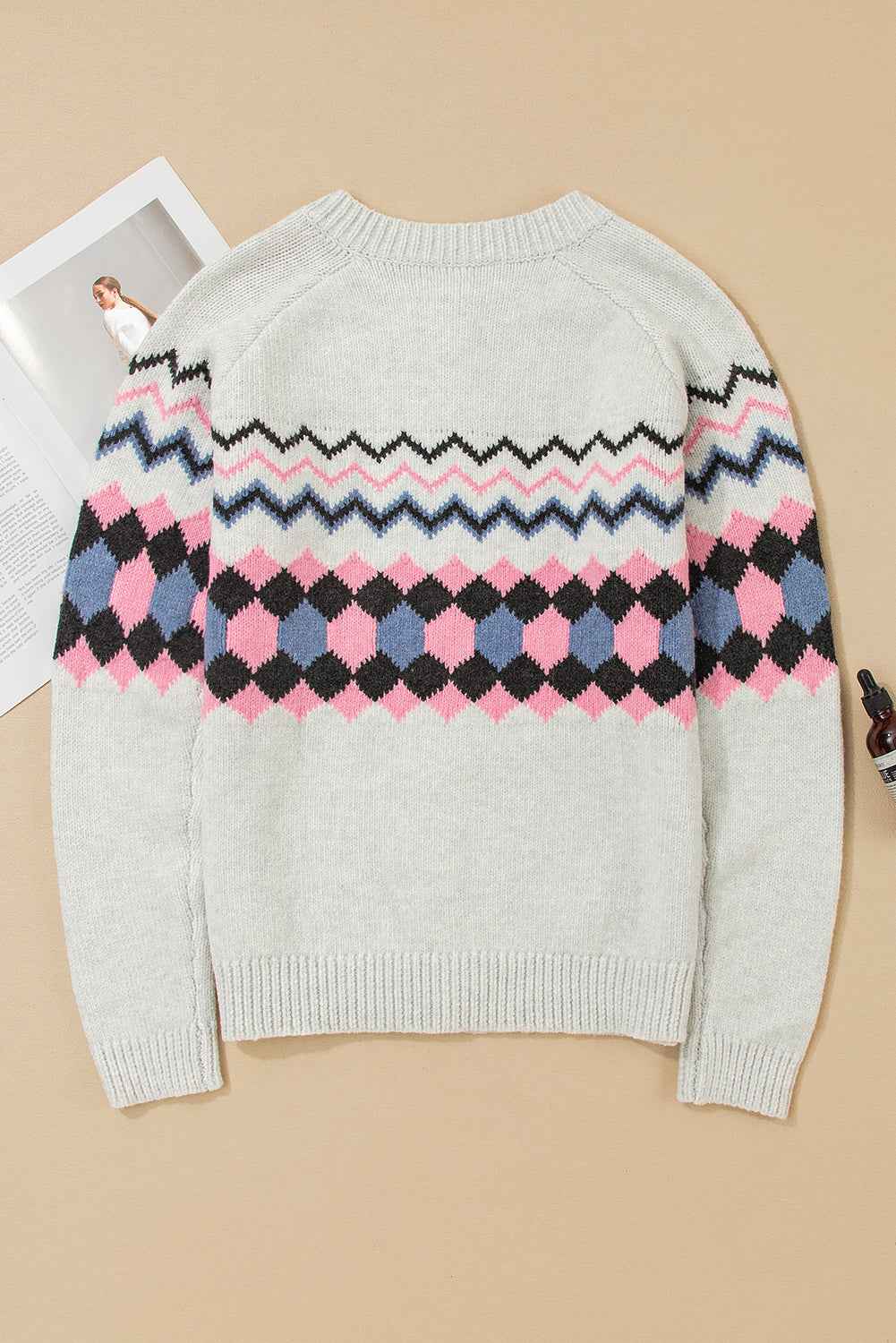 Pink Stripe Geometric Button Up Sweater Cardigan 2bef644d3096c7d1