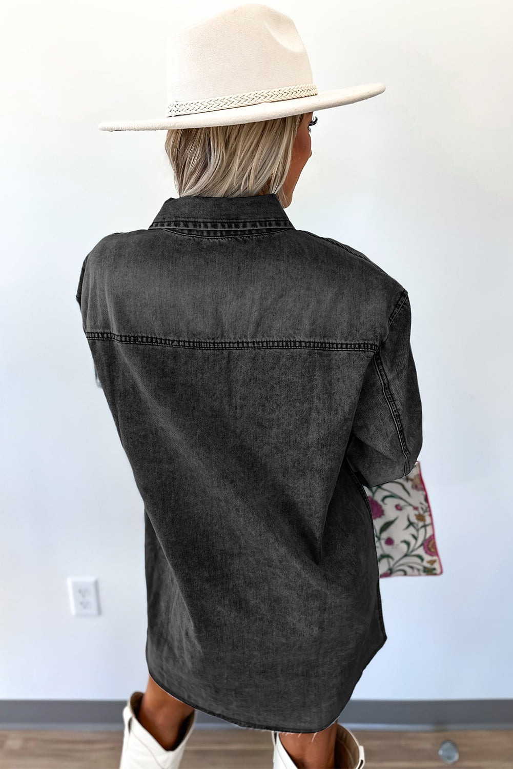 Beau Blue Chest Pocket Raw Hem Denim Loose Shirt Dress 2c00ccb3b0758f8c