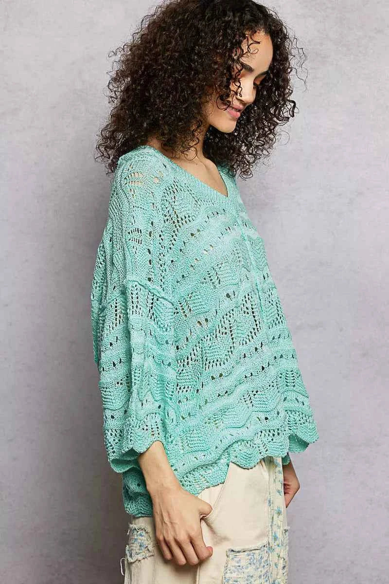 POL Drop Shoulder V-Neck Knit Top with Scalloped Hem 2c05708d-30ca-437b-a460-97e6e6cf5bfe-Max-Origin