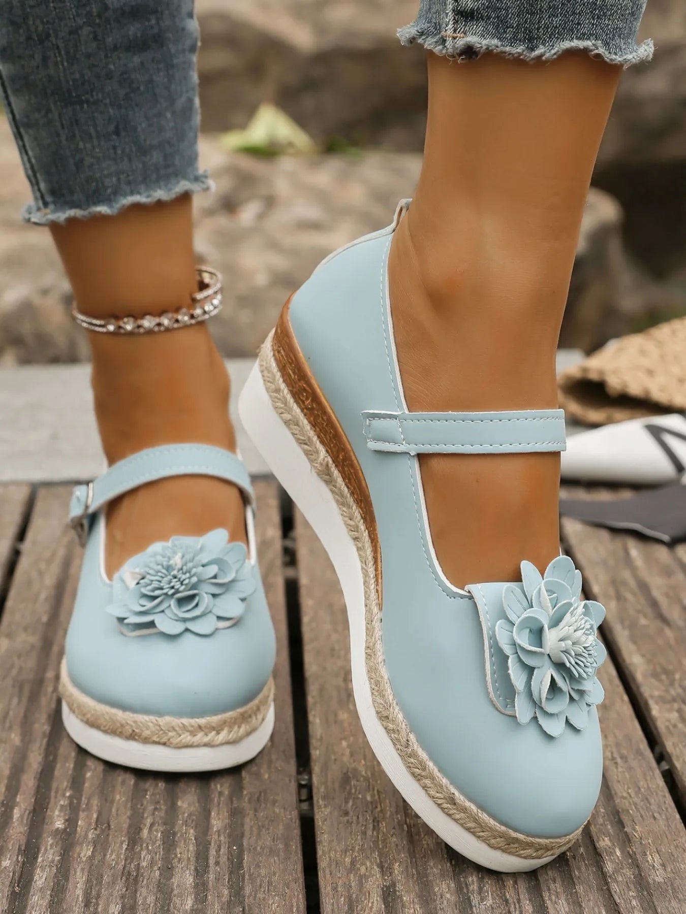 Flower Embellished Mary Jane Loafers Pastel Blue 2c1220fc-bc16-451d-8b4a-2228f6010a4c-Max-Origin